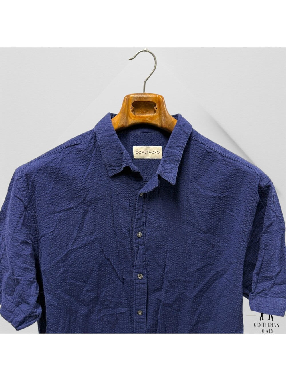 Coastaoro Mens  Blue Seersucker  Cotton Short Sleeve Button-Up Shirt XL 24x33